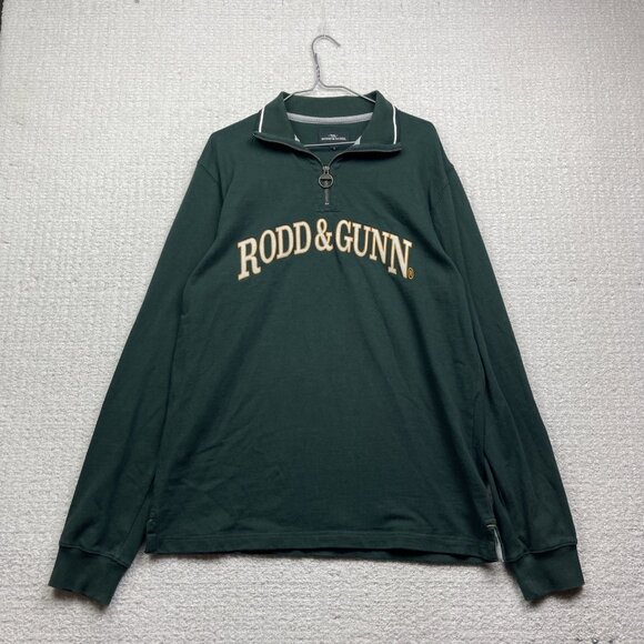 Rodd & Gunn Jumper Men L Forest Green Logo 1/4 Zip College Pullover Burnbridge - Picture 1 of 13